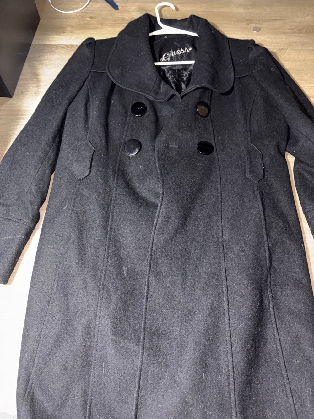 Guess Black Double-Breasted Pea Coat